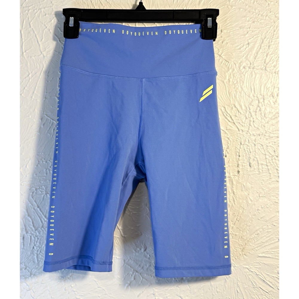 DOYOUEVEN Women Blue Biker Shorts High Rise Compression Athletic Workout Stretch